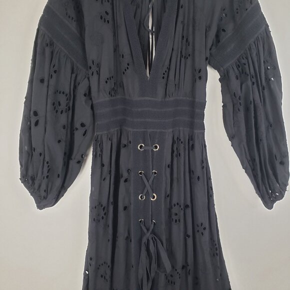 Misa Los Angeles Althea Cover Up Black Cotton Eyelet Lace Midi Dress Size XS - Picture 5 of 11